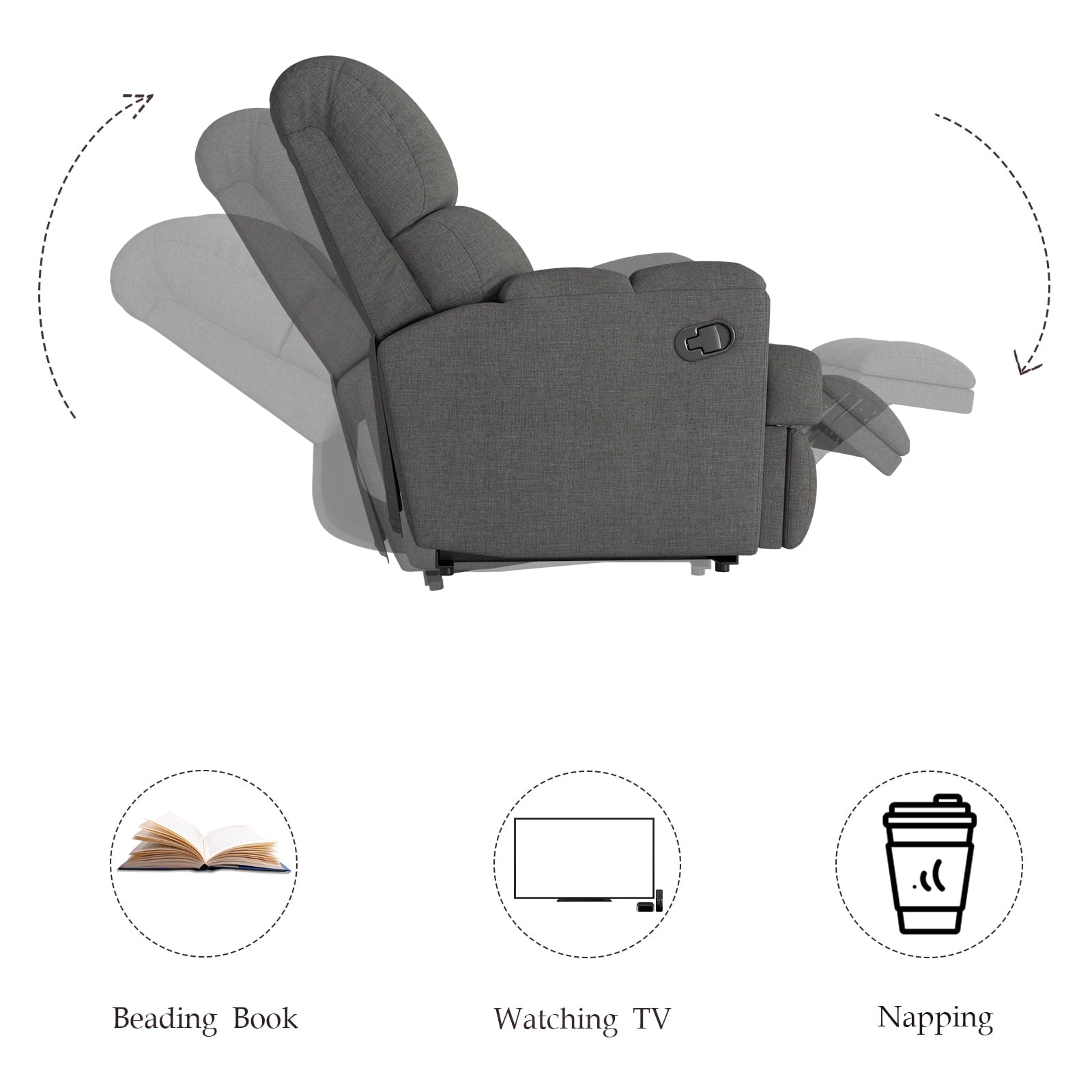 Dark Gray Soft Fabric Rocker Recliner Chair Glider L242