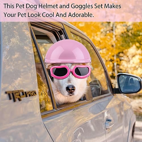Blue 4 Inch Padded Pet Motorcycle Helmet and Dog Goggles Set C2285