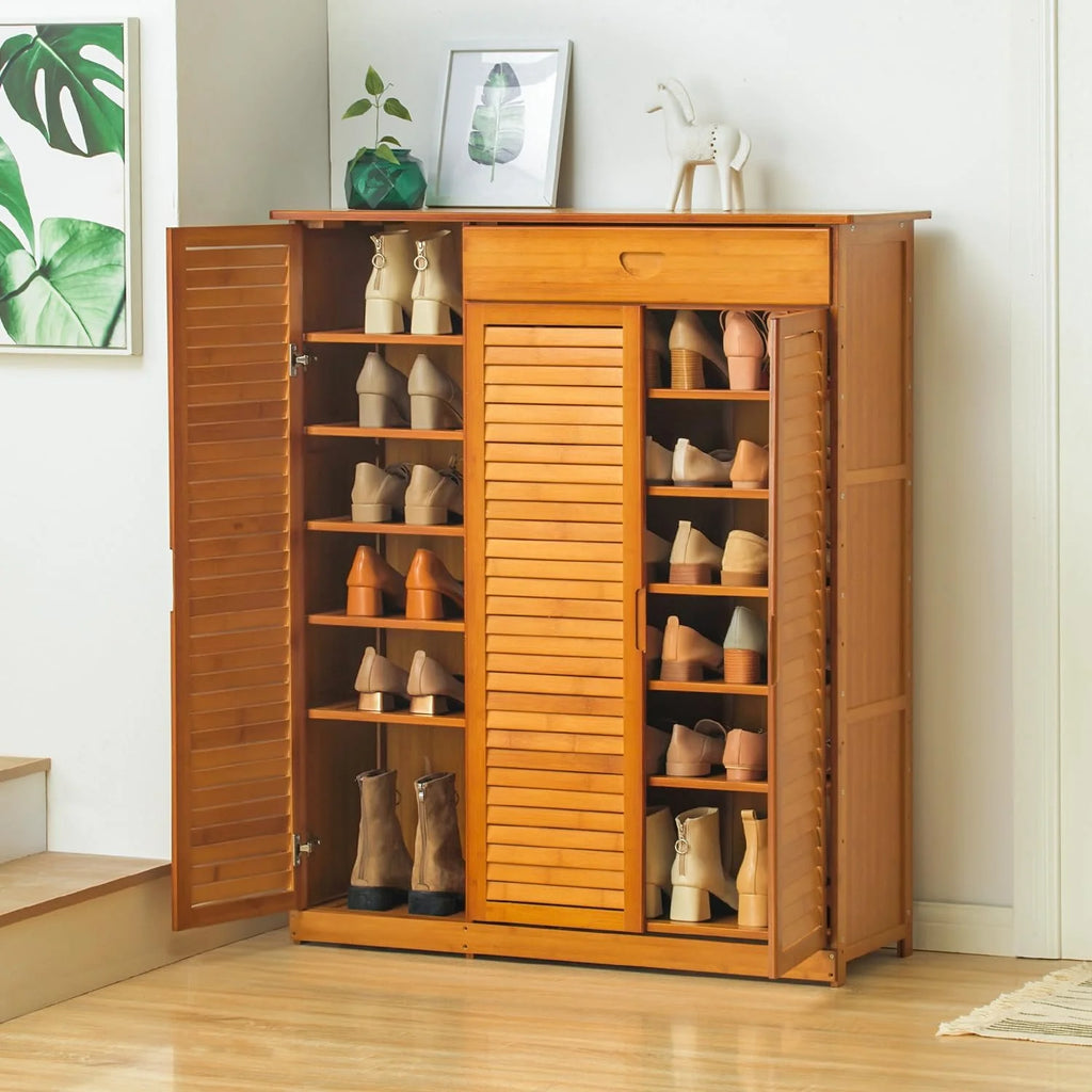 Bamboo Shoe Storage Cabinet With Drawer & Shutter Door Z11994