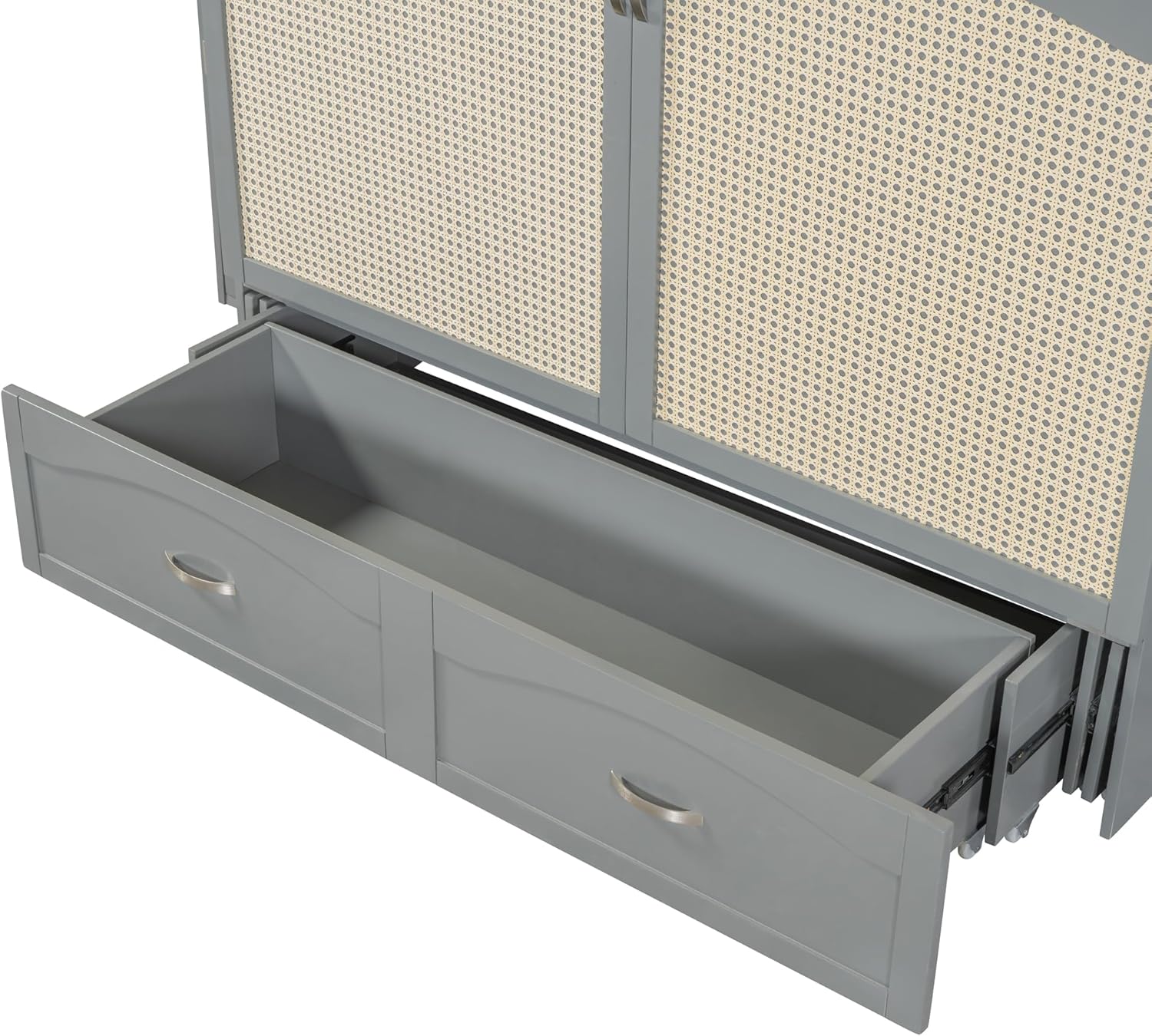 Gray Queen Size Murphy Bed with Storage Drawer and 2 Cabinets B95849