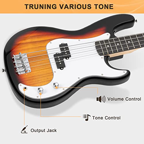 Full Size Electric Bass Guitar 4 String with AMP, Cable, Strap, Bag and Accessories (Black) G4218