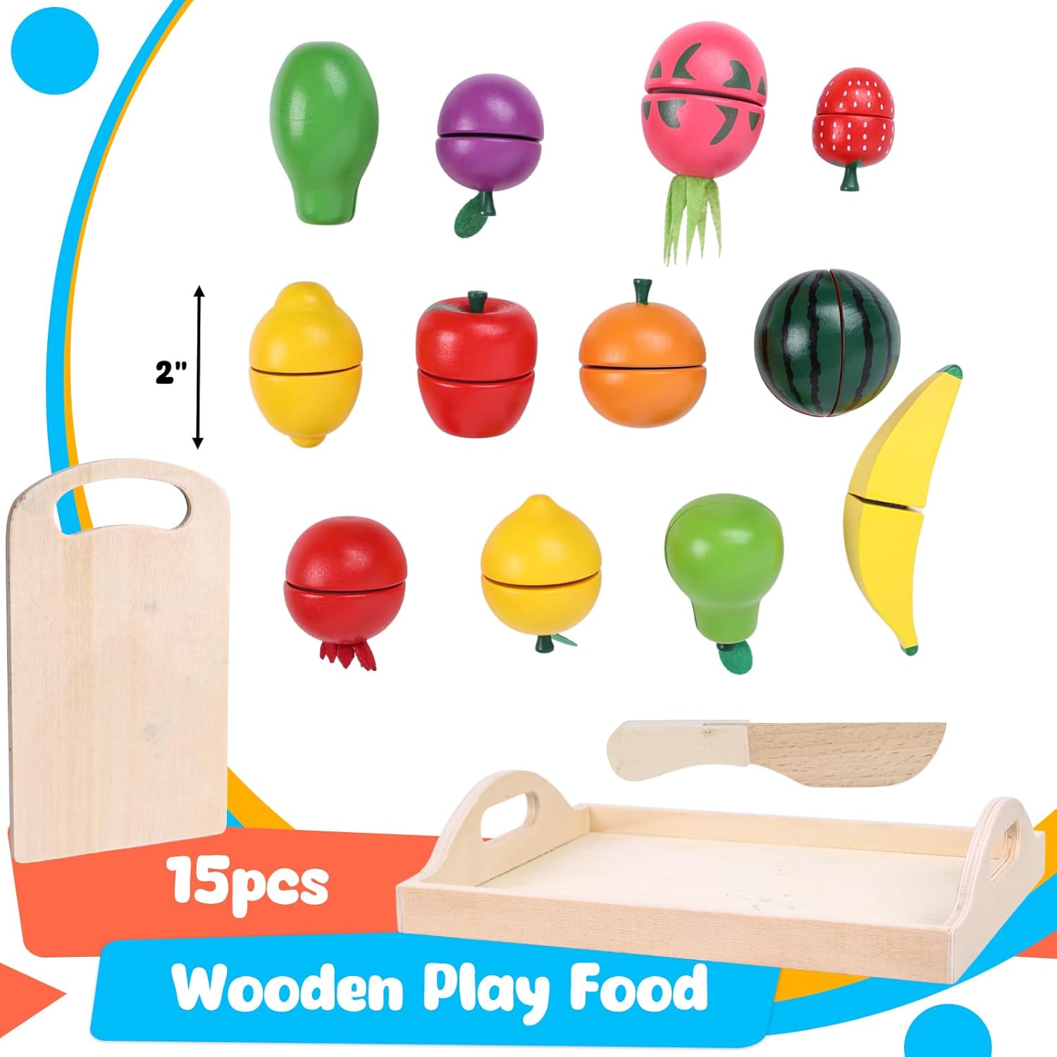 Wooden Play Food Set with Wooden Tray S331