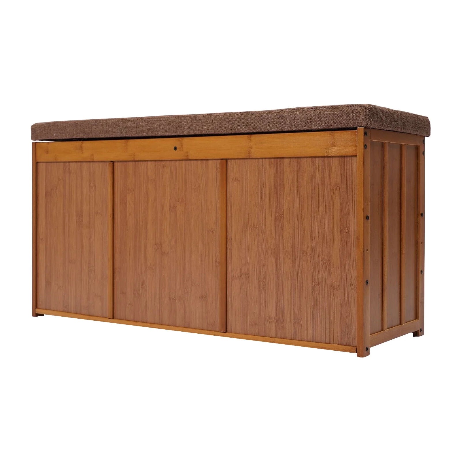 3 Tier Brown Bamboo Shoe Bench Storage Cabinet with Cushion H651713