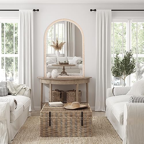 24"x36" Arch Wall Mirror Wooden Framed with White Wooden Beads D2543