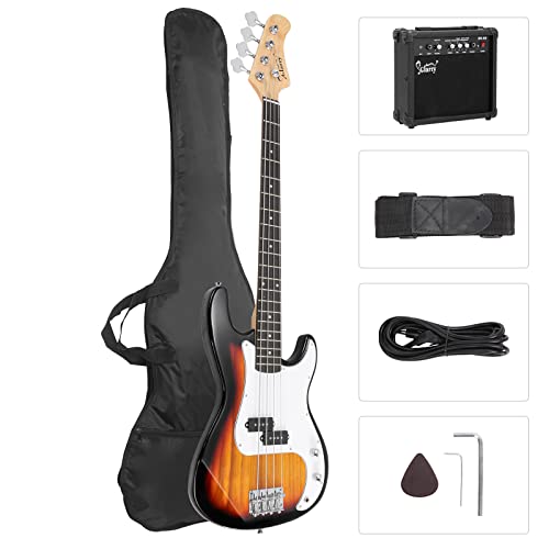 Full Size Electric Bass Guitar 4 String with AMP, Cable, Strap, Bag and Accessories (Black) G4218