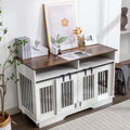 White Wooden Double Dog Crate Furniture with Drawers A98359