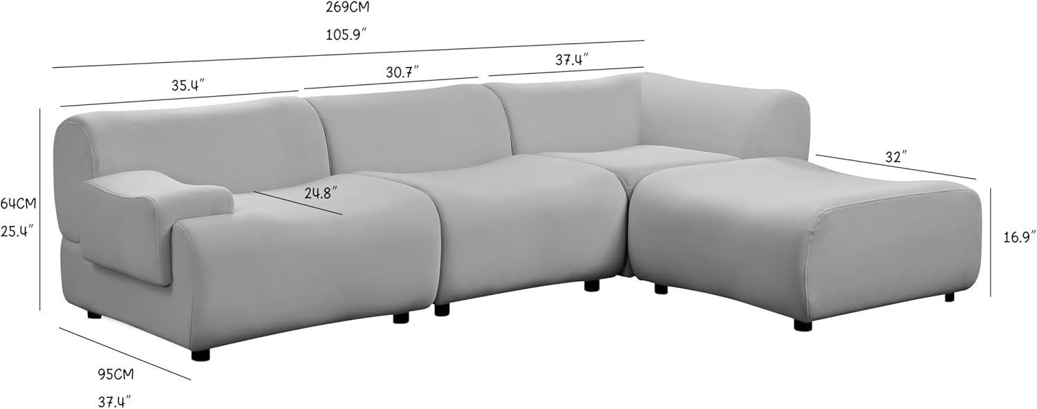 White Curved Sectional Sofa L90764