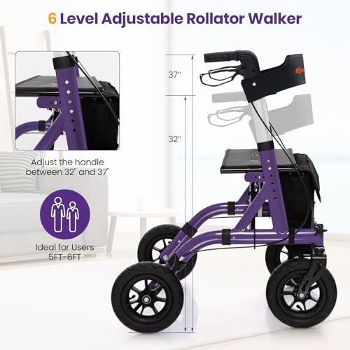 Foldable Rollator Walker with Seat, 9.5" All Terrain Pneumatic Wheel, Heavy Duty A73476
