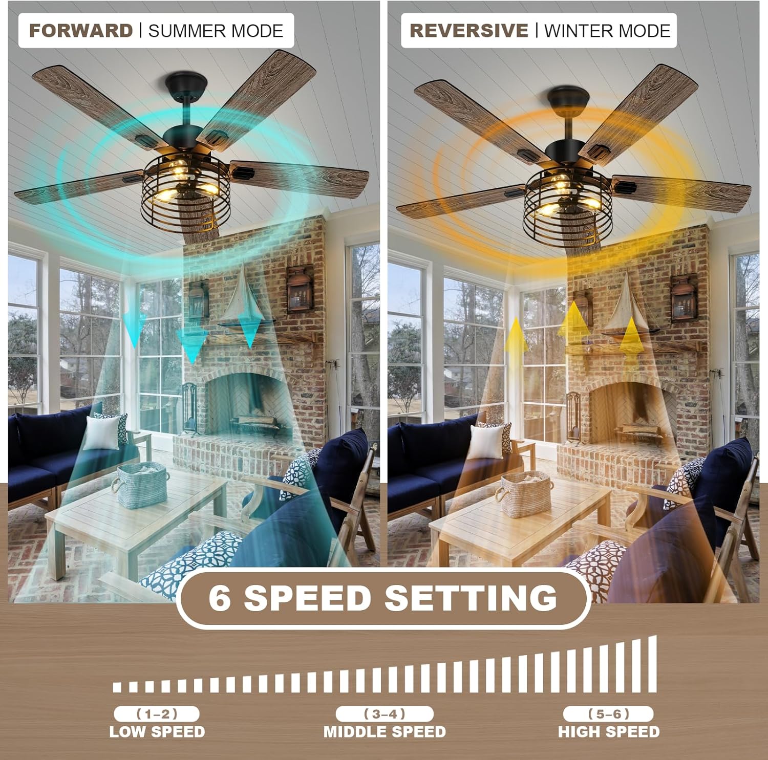 52 Inch Industrial Black Ceiling Fan with Light and Remote E2201