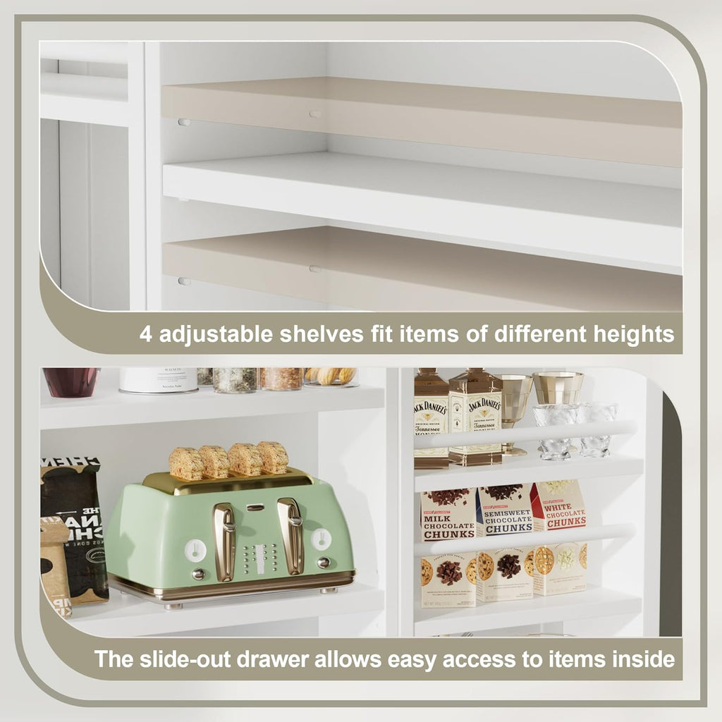 White Kitchen Pantry Storage Cabinet with Doors and Adjustable Shelves L136