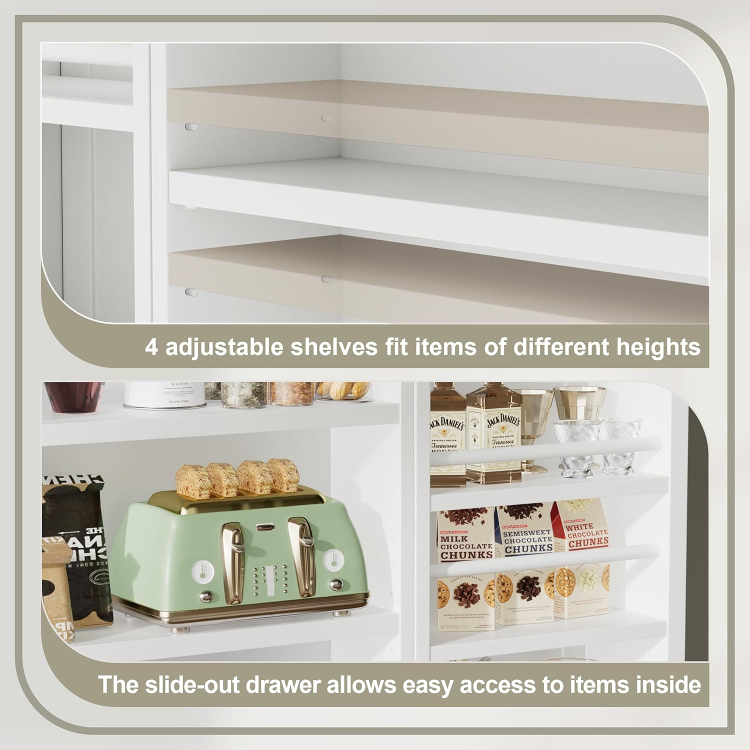 White Kitchen Pantry Storage Cabinet with Doors and Adjustable Shelves L136