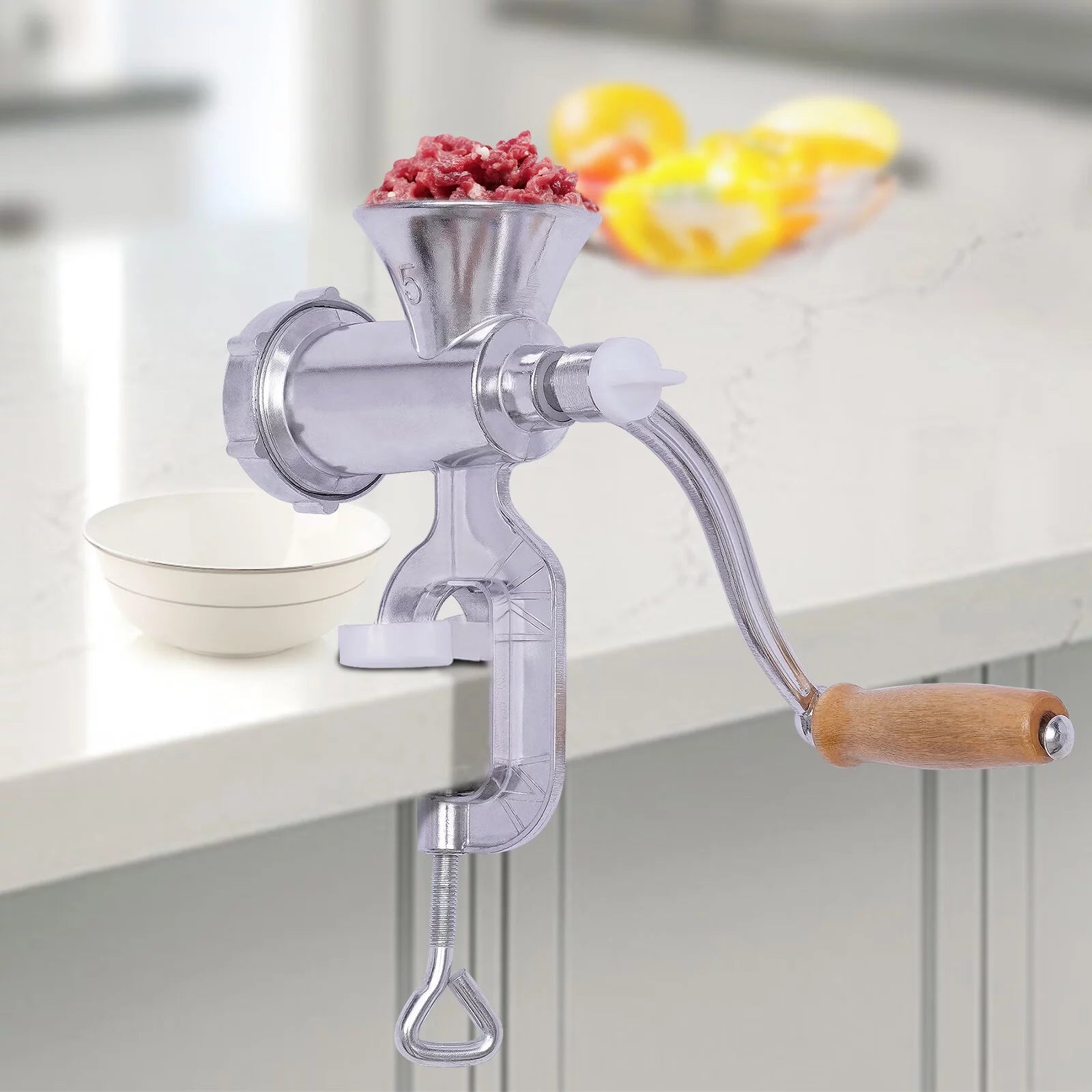 Manual Meat Grinder Aluminum Alloy Food Mincer Sausage Filler Hand Crank Meat Mincer Mixer with Tabletop Clamp N49689