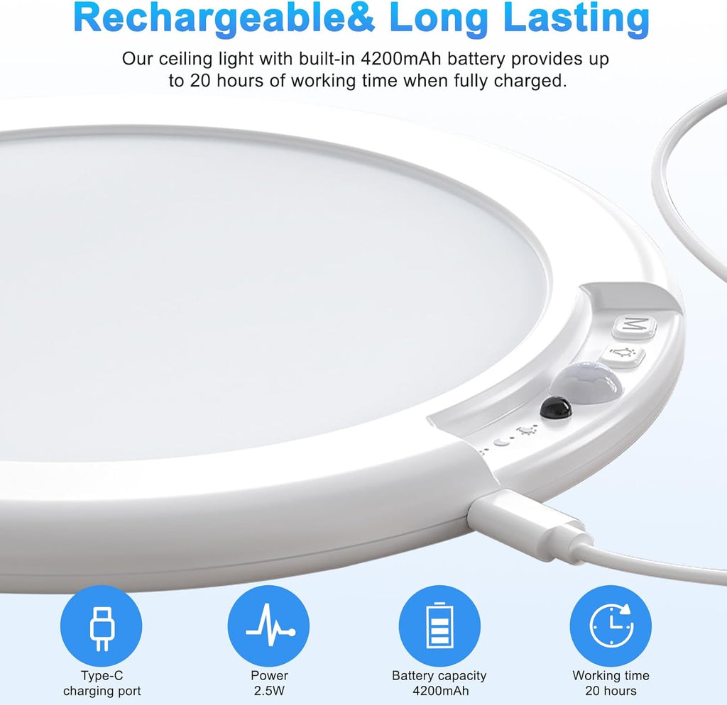 7.5 Inch 6500K Battery Powered Ceiling Light with Remote H756238
