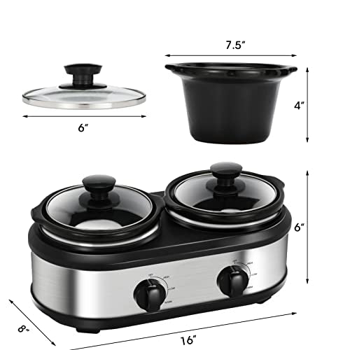 Double Slow Cooker with 2 X 1.25QT Ceramic Pots and Glass Lid Z392