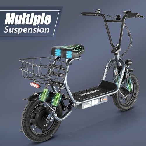 500W/800W/1200W Electric Scooter with Seat, 14" Fat Tire, Foldable Electric Scooter S748