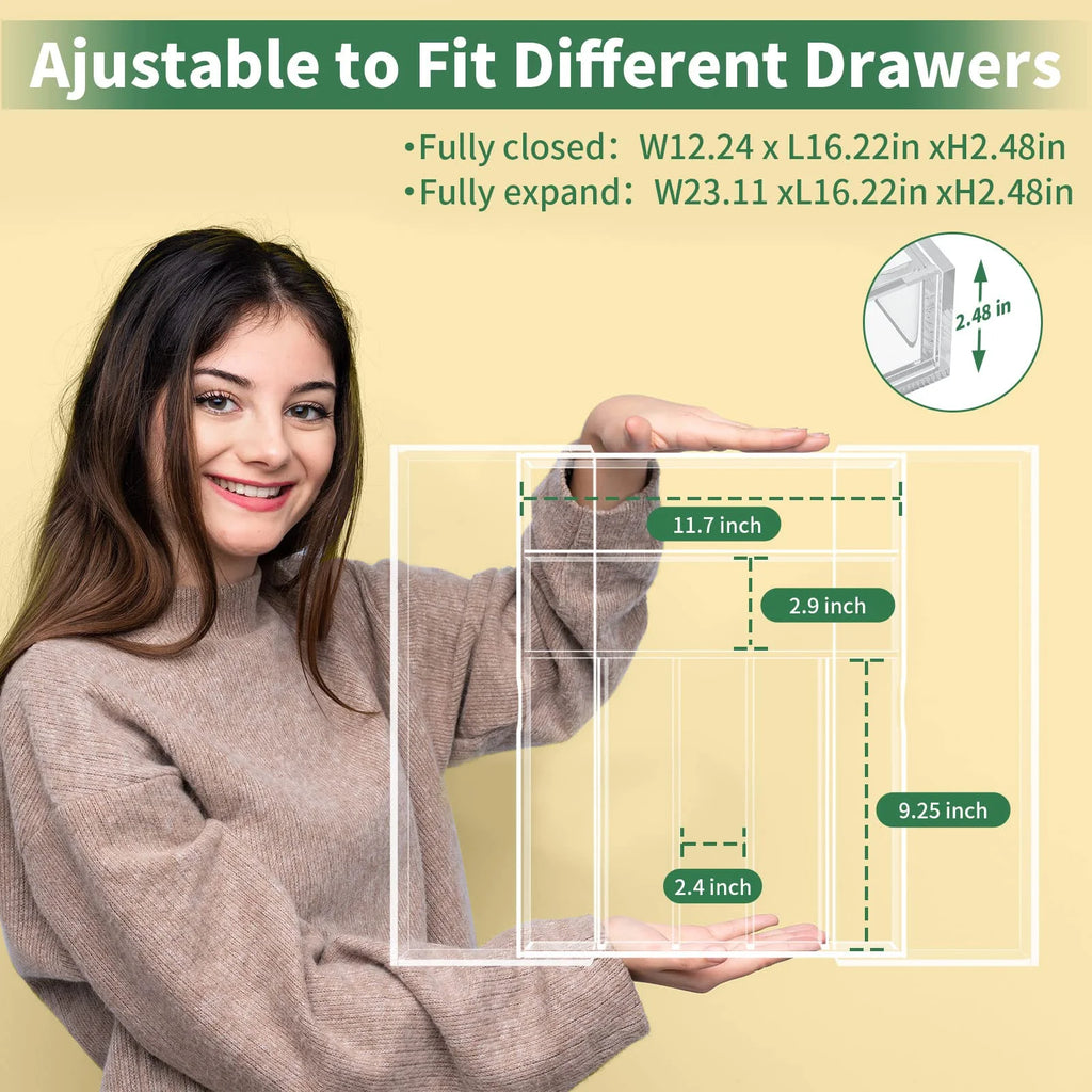 Clear Acrylic Expandable Drawer Organizer with 9 Compartments Q333620