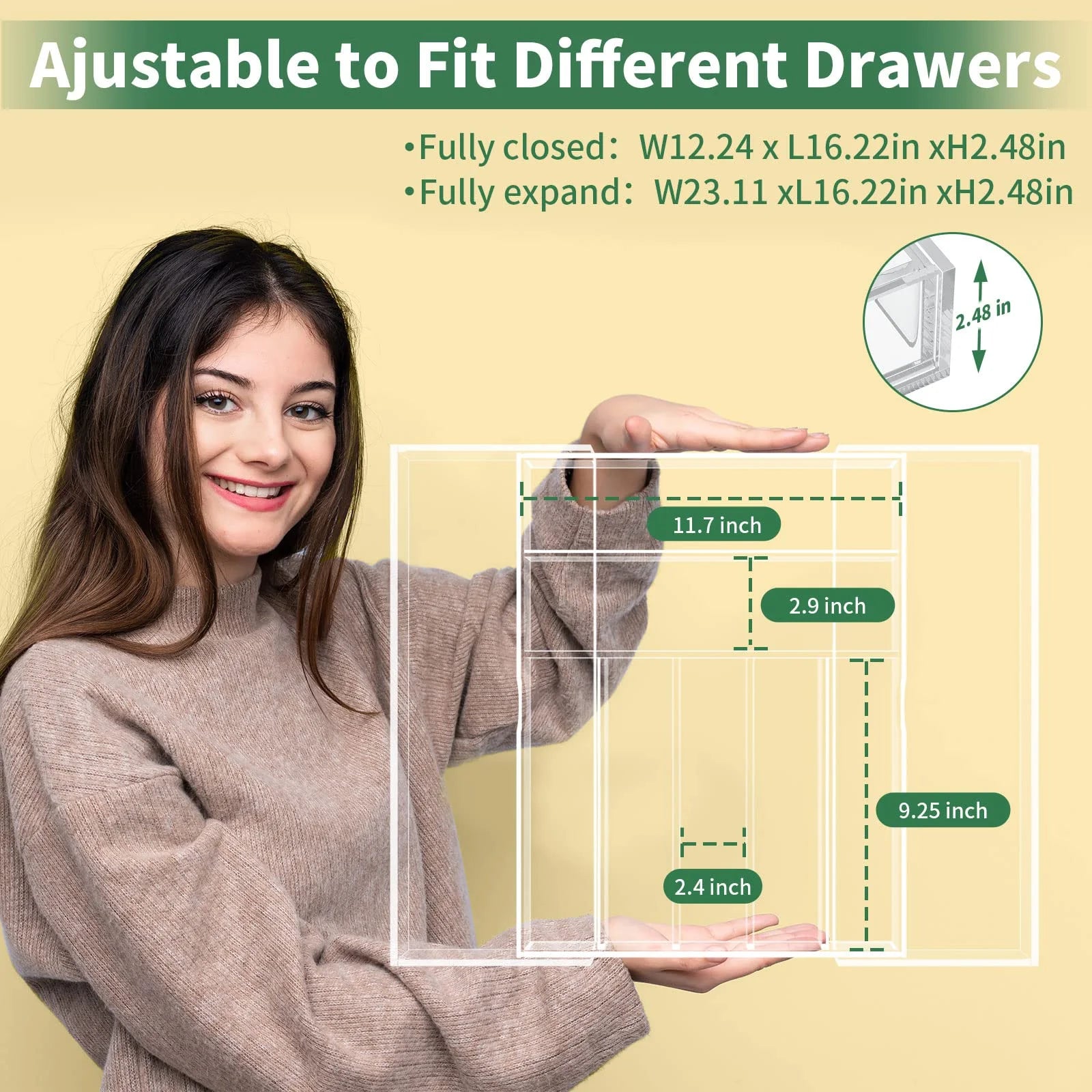 Clear Acrylic Expandable Drawer Organizer with 9 Compartments Q333620