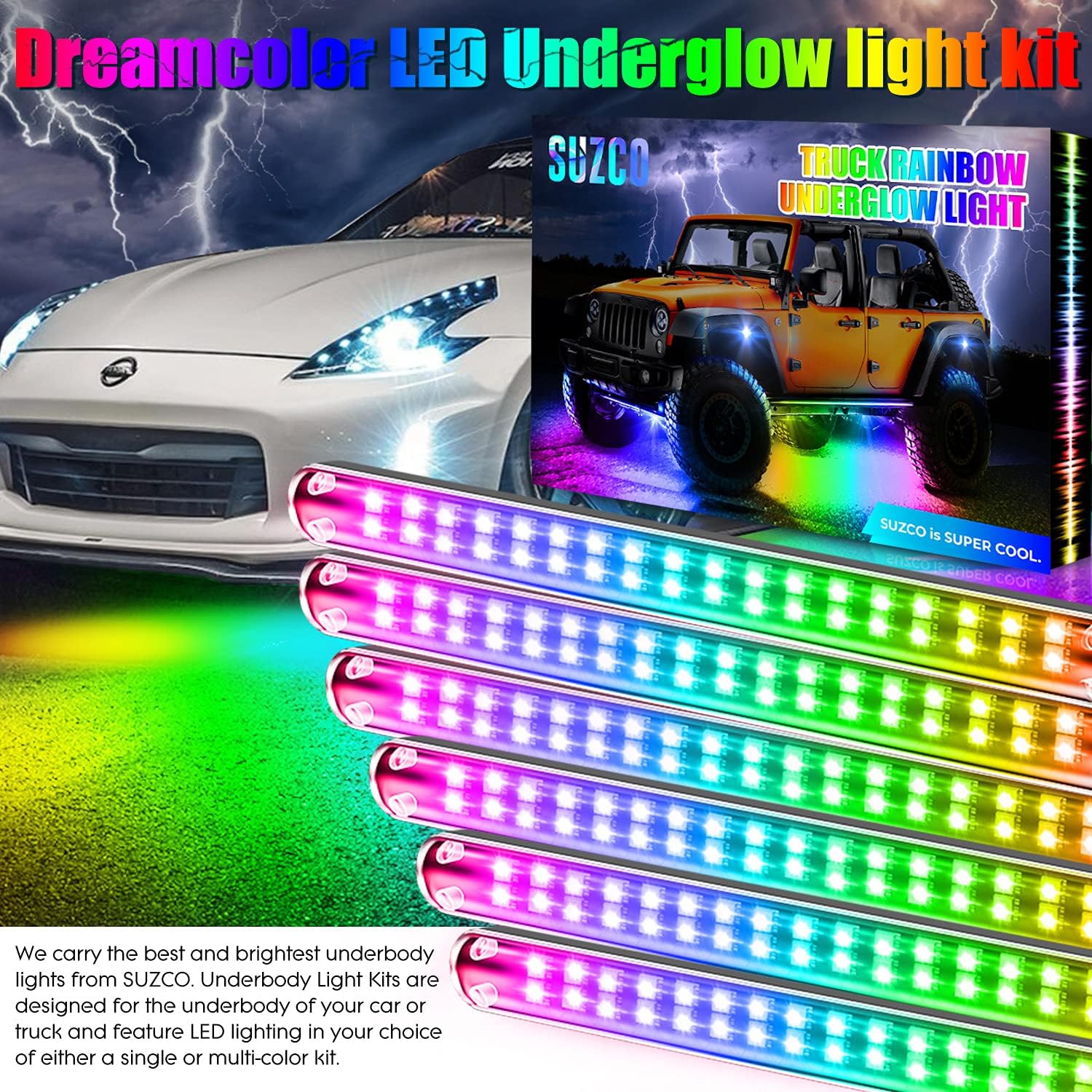 3-Pin 6PCS Car Double-Row Dreamcolor Underglow Lights Kit with APP IP68 12V Pack of 2 L509