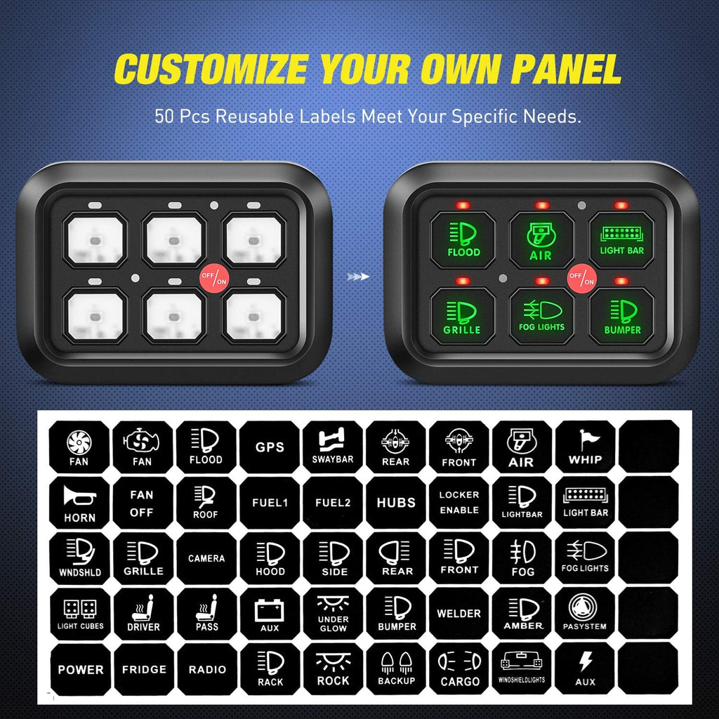 6 Gang Switch Panel Circuit Control Relay System with Fuse Wiring Harness Automatic Dimmable ON-Off LED Switch Pod I439369