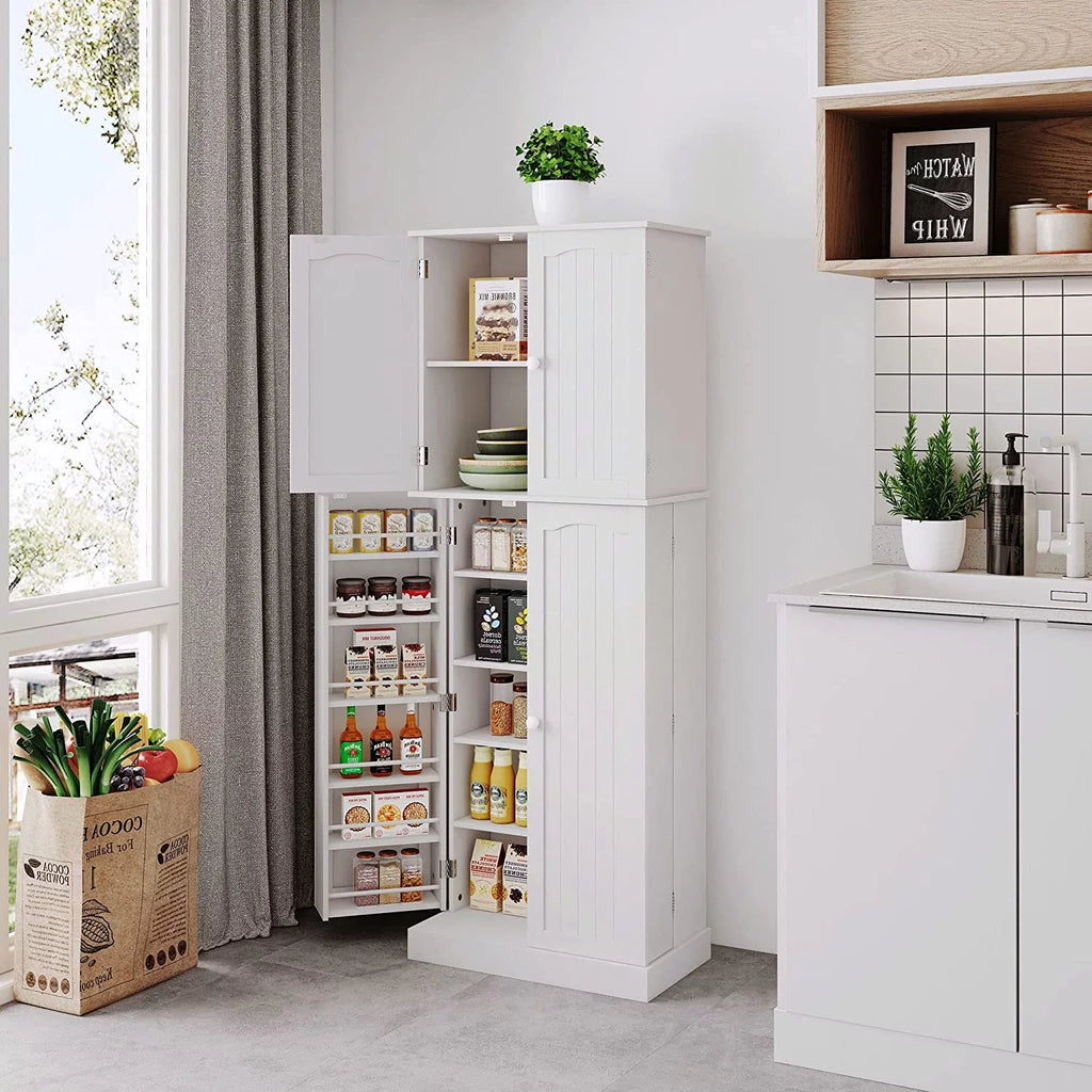 White Tall Kitchen Pantry Storage Cabinet with Doors and Shelves J824