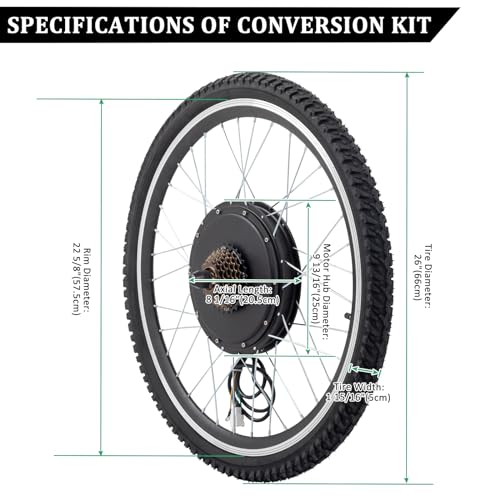 48V 1000W 26" Front/Rear Wheel Electric Bike Conversion Kit with LCD Display M6794