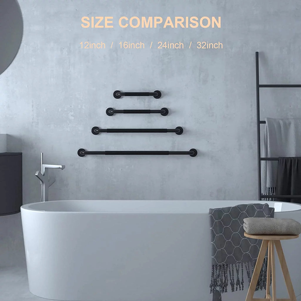 2 Pack 12 Inch Black Shower Grab Bar with Anti Slip Rubber Grip R1505