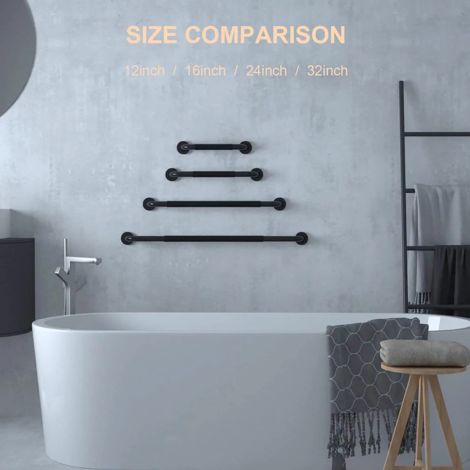 2 Pack 12 Inch Black Shower Grab Bar with Anti Slip Rubber Grip R1505