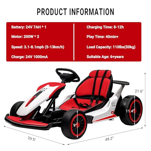 White 24V Battery Powered Electric Drift Kart B5231