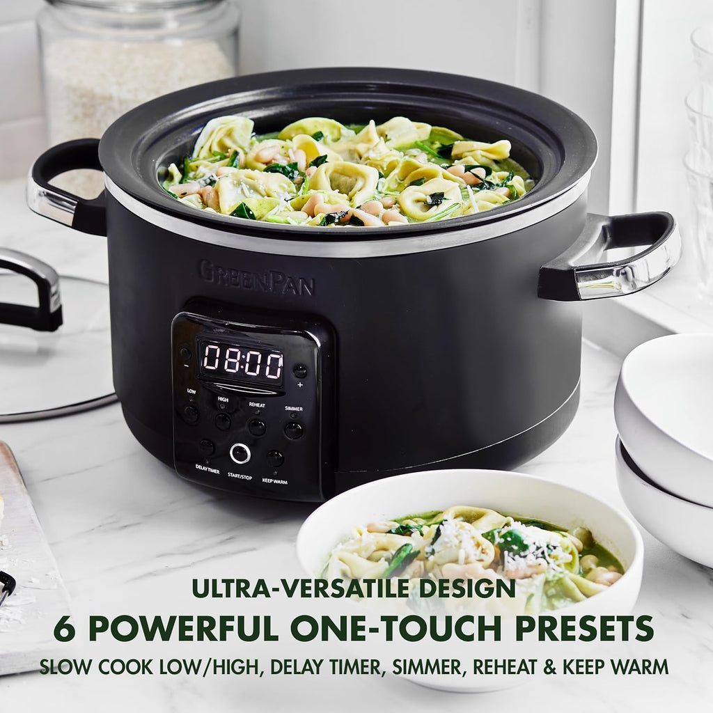 4QT Electric Slow Cooker with Lid, Hard Anodized Ceramic Nonstick Inner Pot V14458