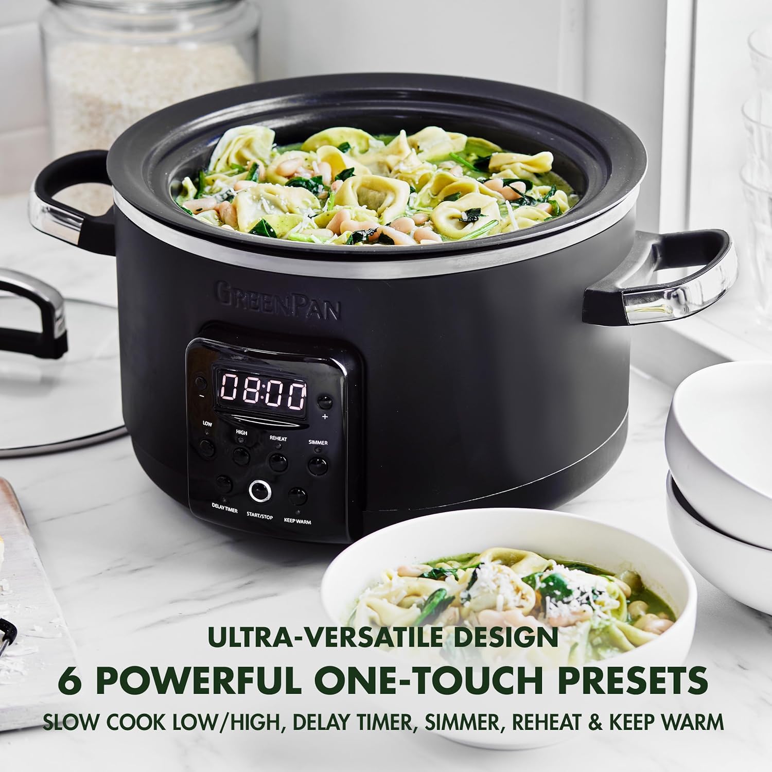4QT Electric Slow Cooker with Lid, Hard Anodized Ceramic Nonstick Inner Pot V14458