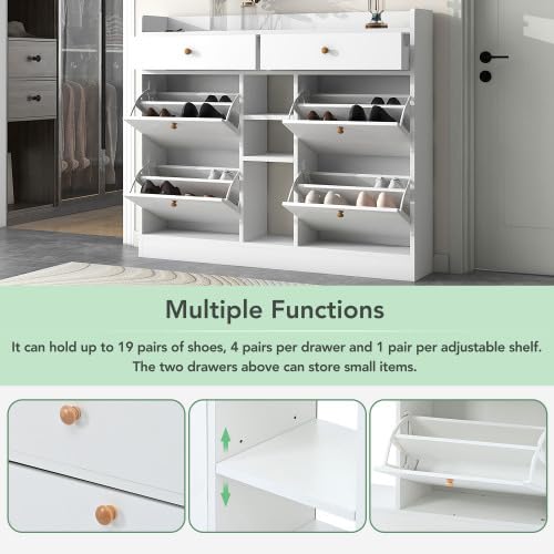 Black 4 Flip 2-Tier Storage Organizer with Drawers Shoe Rack D423