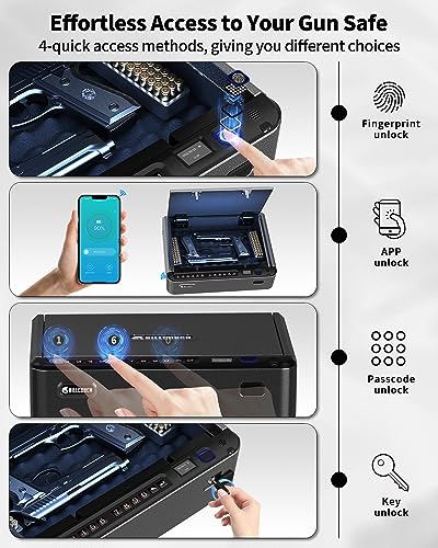 Biometric Gun Safe 4 Ways Quick Access Fingerprint Digital Keypad Key APP Lock Handgun Pistol Safe S3819