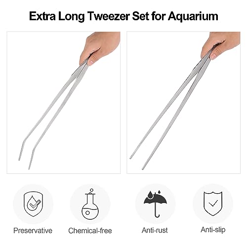 Extra Long 15 inches Stainless Steel Aquarium Tweezers Set Black 2Pcs W66578
