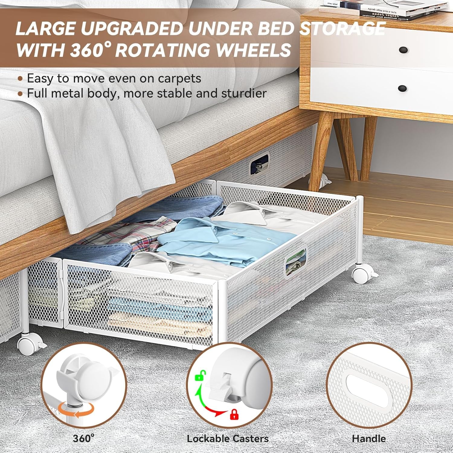Metal Underbed Storage Containers with Wheels, 2Pack E1900