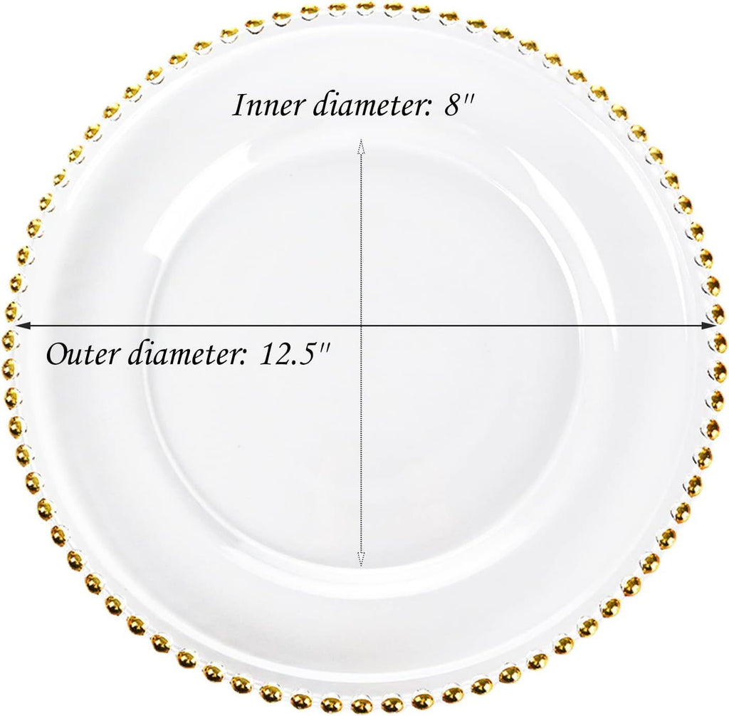 6 Pcs Clear Acrylic Charger Plates with Gold Bead Z98314