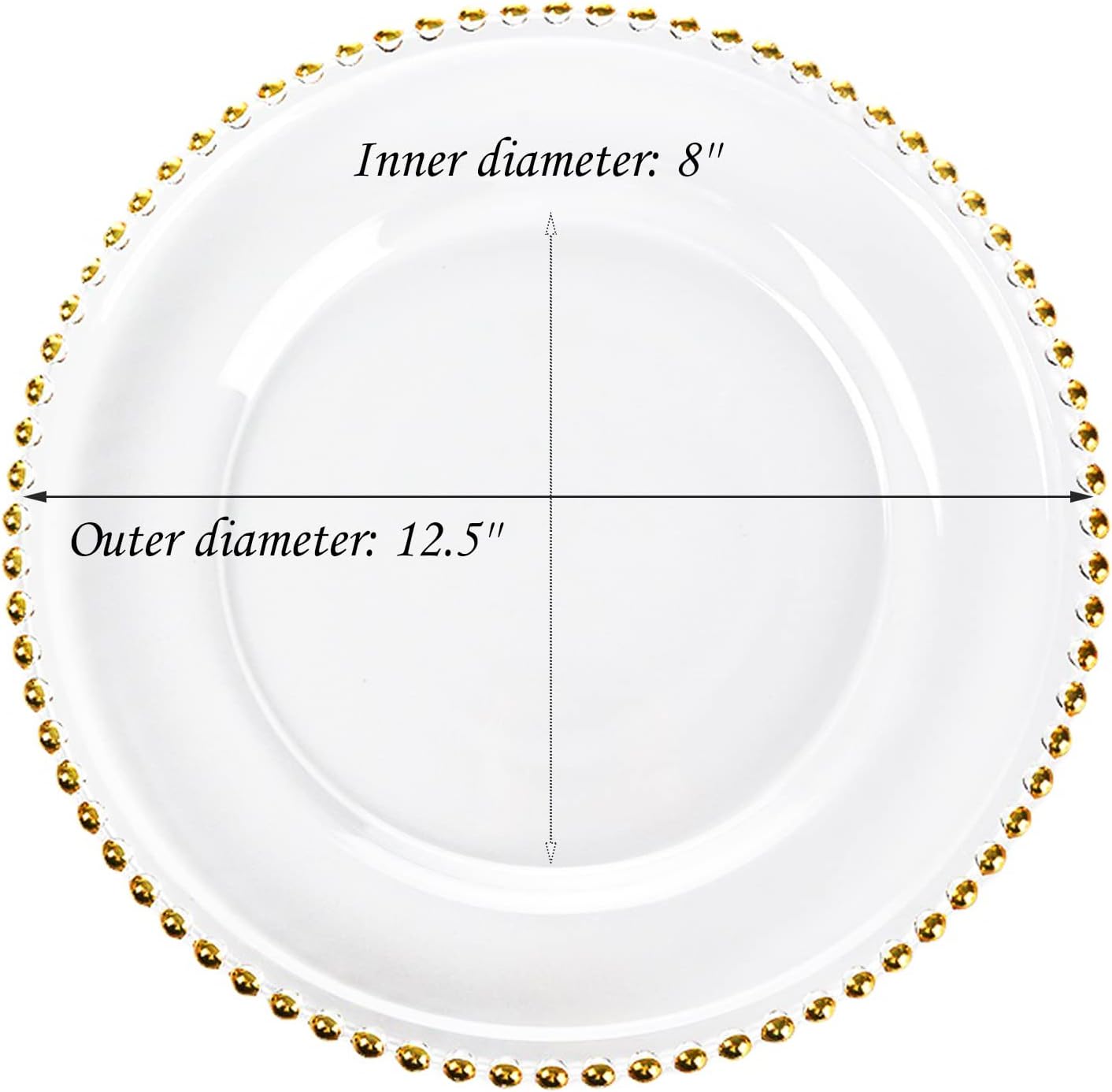 6 Pcs Clear Acrylic Charger Plates with Gold Bead Z98314