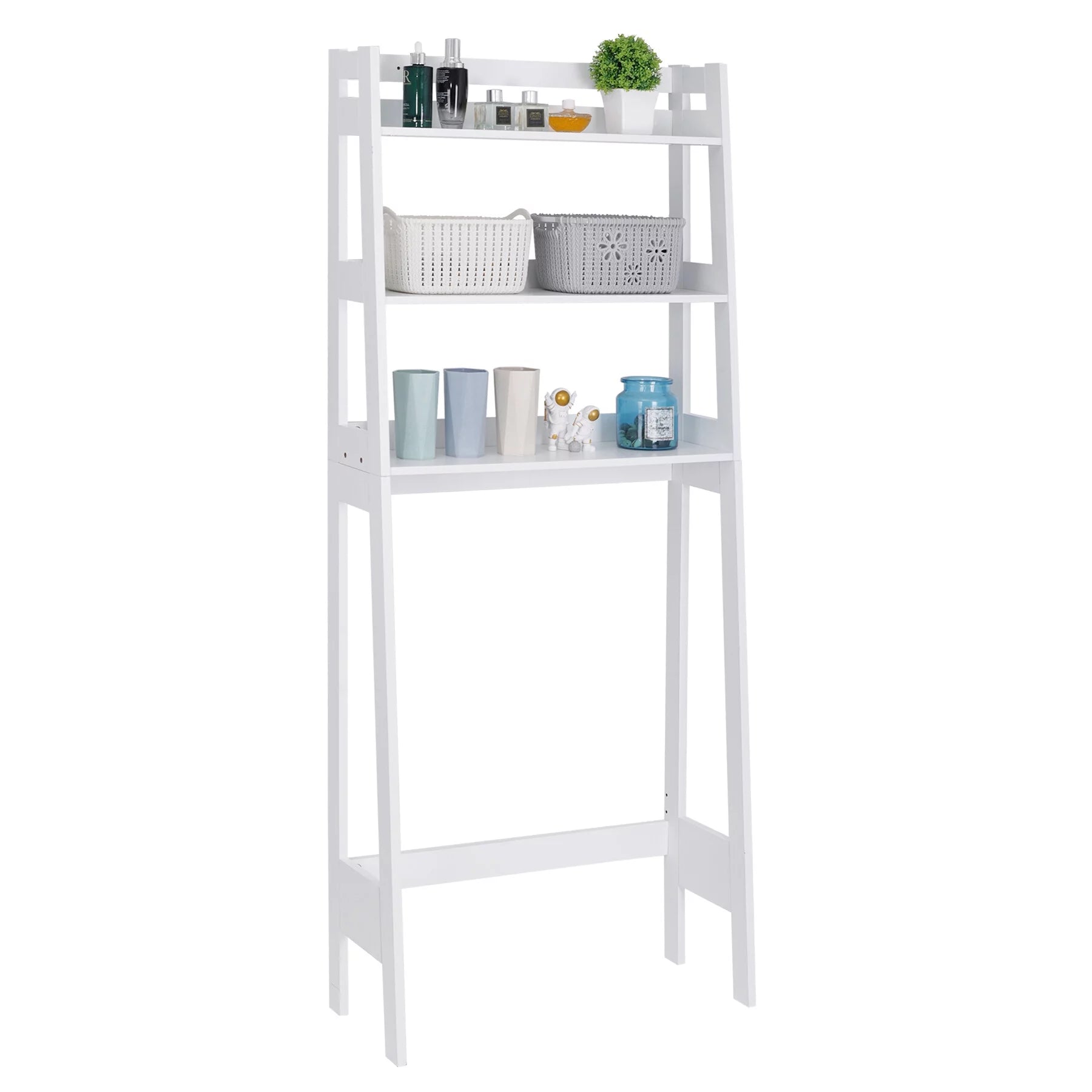White 3-Tier Wooden Over-The-Toilet Storage Shelf C868