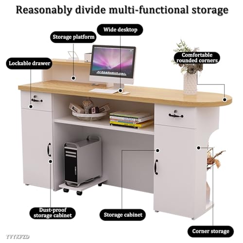 White Reception Desk with LED Lights and Lockable Drawers G142