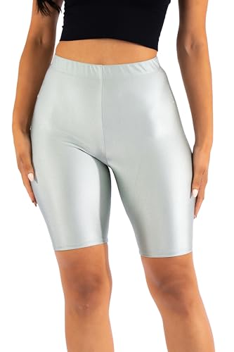 Shiny Biker Shorts Knee Length High Waist Slip Shorts N76671