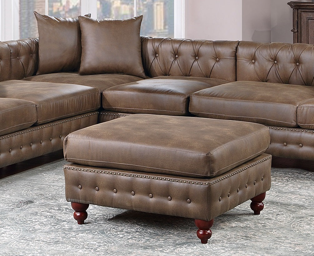 Dark Coffee Leatherette Solidwood Sectional 4pc Set Reversible Chaise Ottoman Tufted Couch E953500