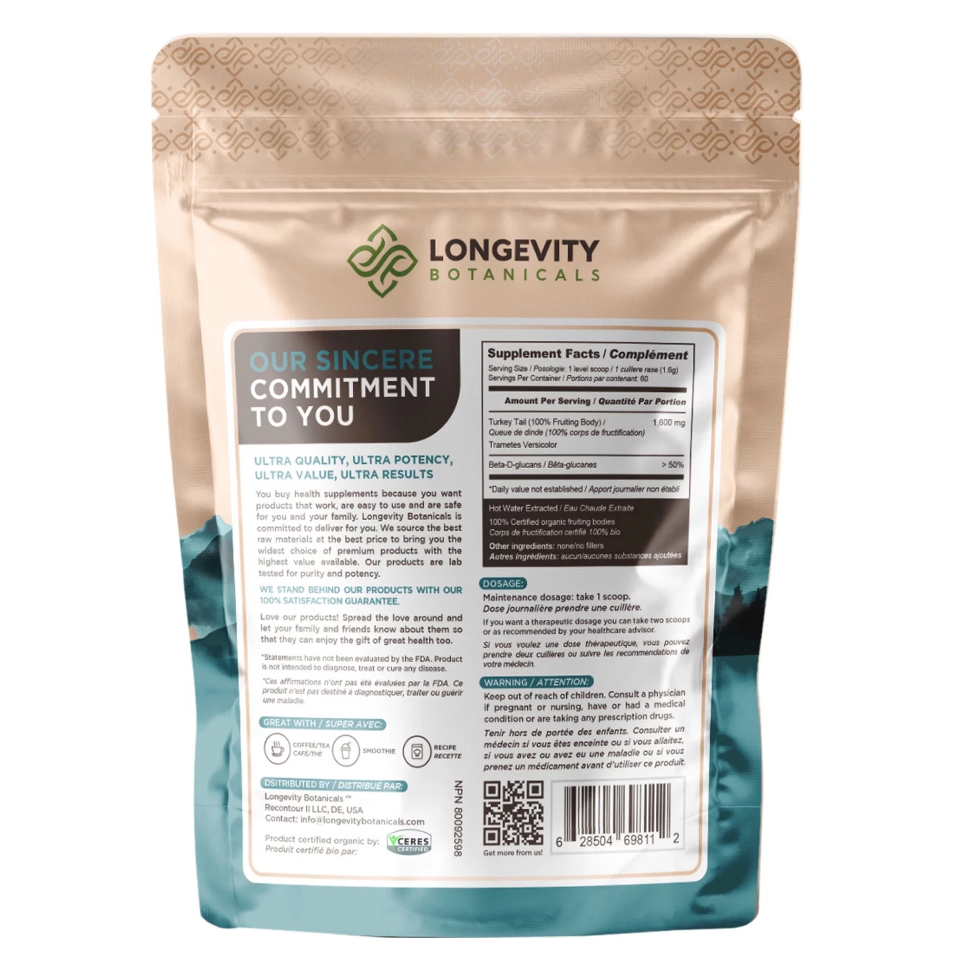 Organic Turkey Tail Mushroom Supplement Powder 3.5 oz Z646