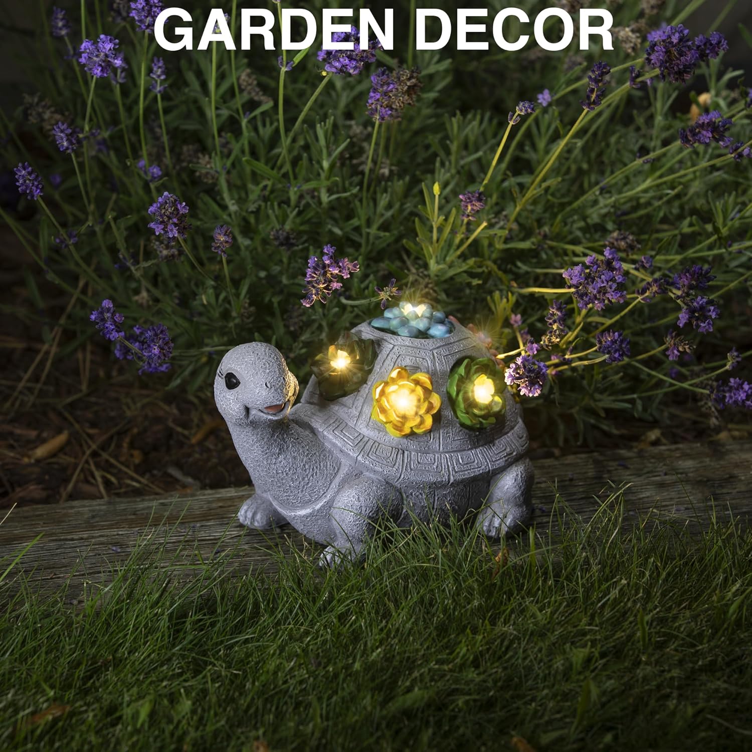 Solar Turtle Garden Statue with Flower Lights Outdoor Decorative Planter Q806351