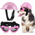 Blue 4 Inch Padded Pet Motorcycle Helmet and Dog Goggles Set C2285