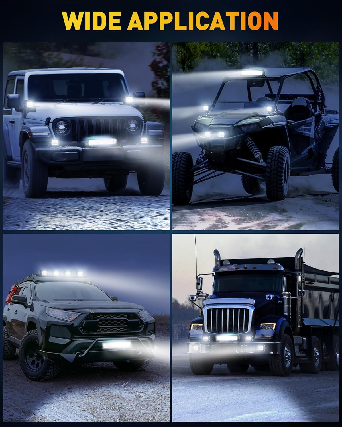 12 Inch LED Light Bar and 4PCS 4 Inch LED Pod Lights, 54000LM Triple Row Spot Flood Combo LED Light Bar I433974
