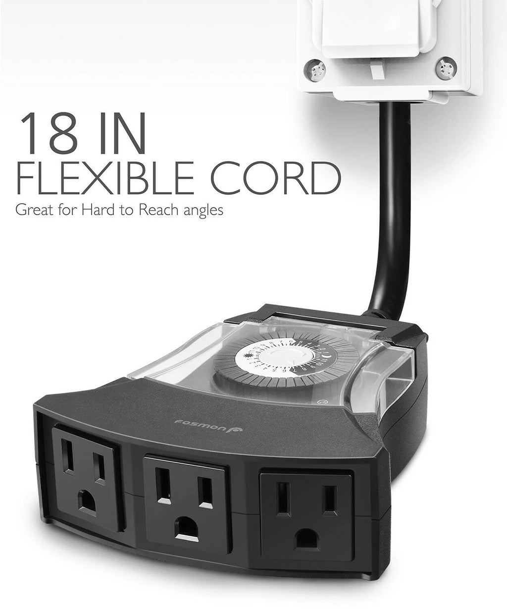24 Hour Outdoor Mechanical 3 Outlet Timer Weatherproof Automatic Switch Light Y689196