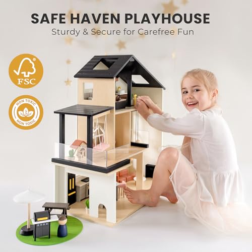 53Pcs Wooden Doll House with Furniture U25705