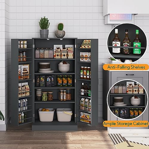 White 4 Door Tall Kitchen Pantry Cabinet with Drawer and Adjustable Shelf M295136
