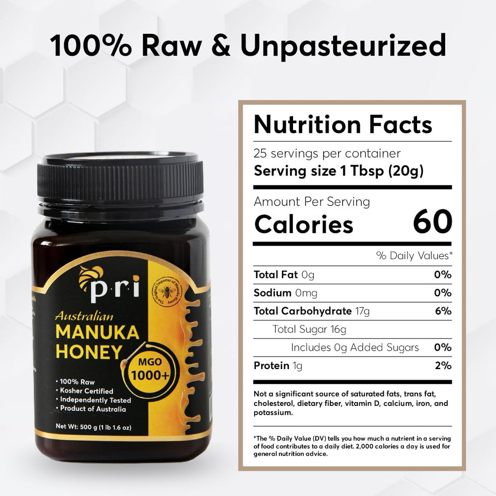 Manuka Honey MGO 1000+ 1.1LB Raw Manuka Honey 500g Jar R8526