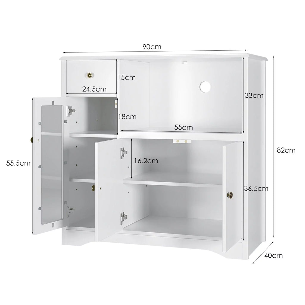 White Microwave Cabinet with Hutch and Adjustable Shelves and Drawer L617861