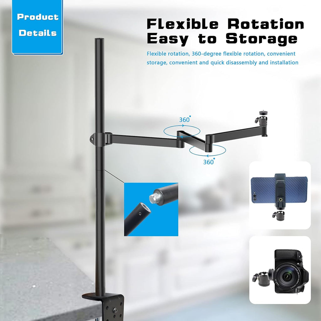 Heavy Desktop Overhead Camera Mount Stand with Flexible Arm and 360° Ball Head I509
